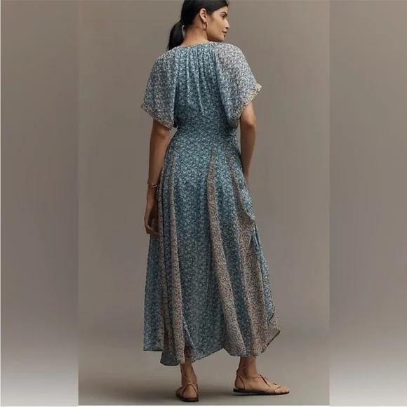Anthropologie Blue Floral Maxi Dress - Picture 3 of 15